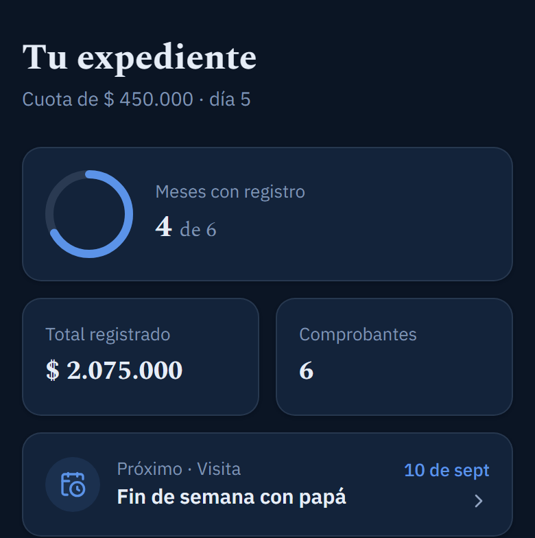 Tu expediente: anillo de avance, total registrado y próximo evento